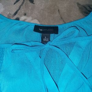 Sheer tie front v-neck 3/4 sleeve blouse